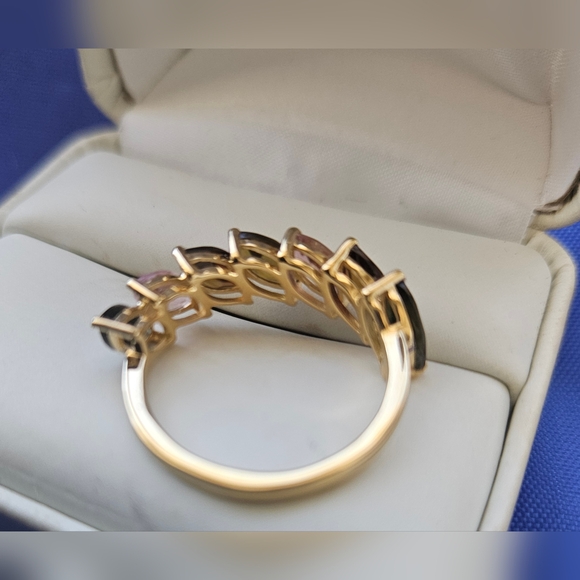 Pink Red & Green Marquise 7 Stone Tourmaline Ring NEW - Picture 4 of 4